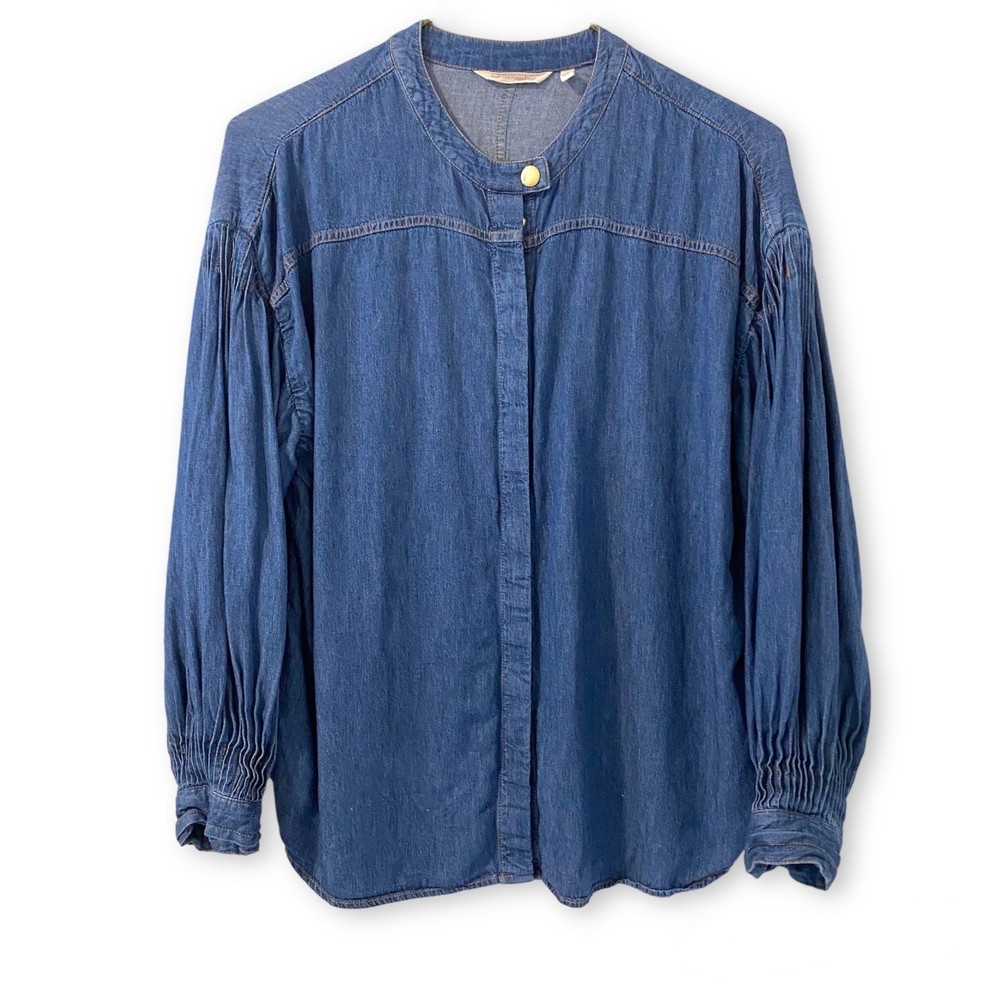 Soft Surroundings Denim Button Front Blouse Sz L